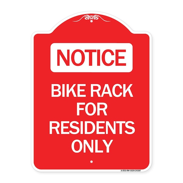 Designer Series Bike Rack for Residents Only, Red & White Aluminum Sign, 18" x 24", RW-1824-24307